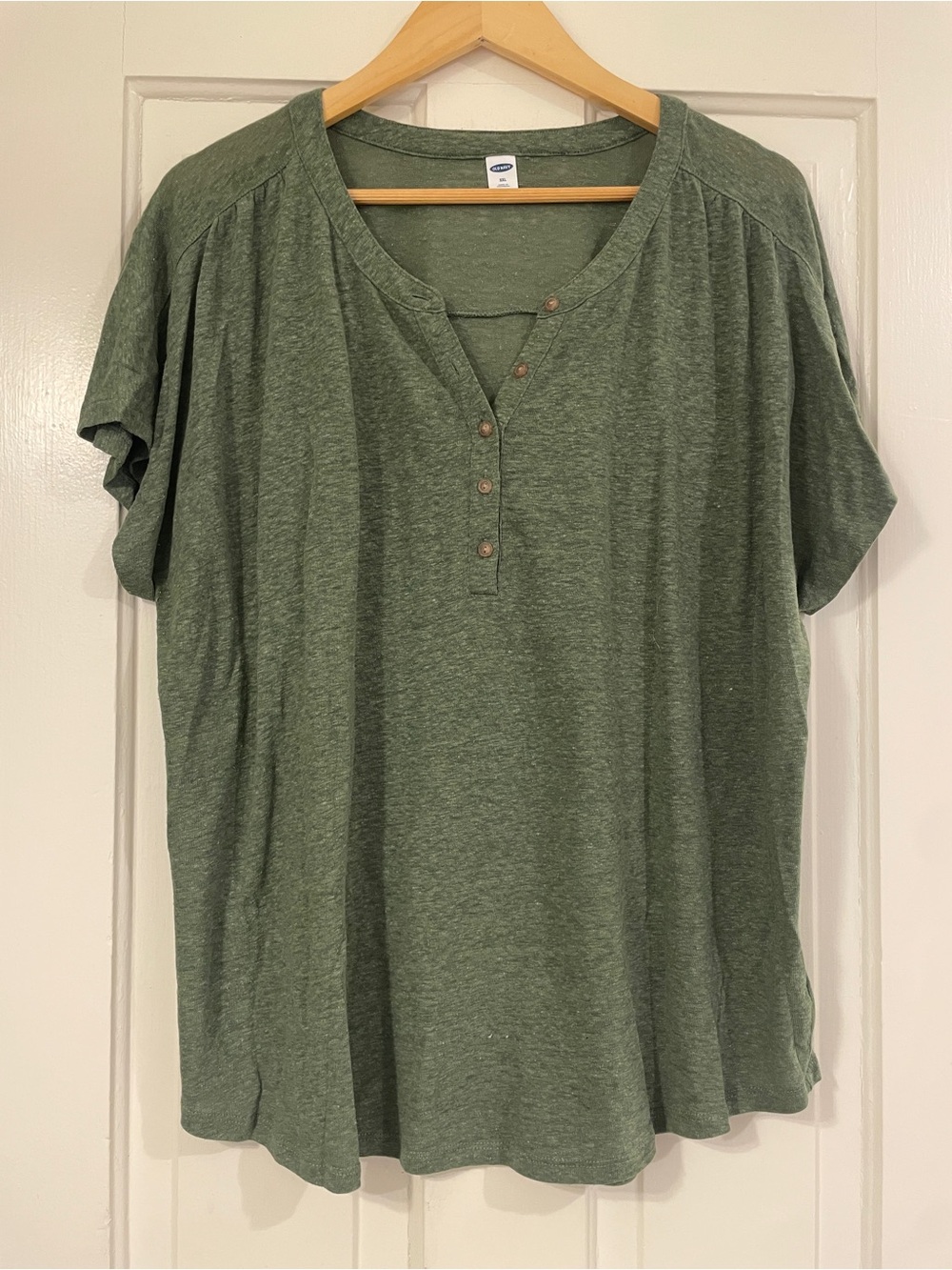 Old Navy Casual Linen Blend Henley Tee in Olive Green Size XXL